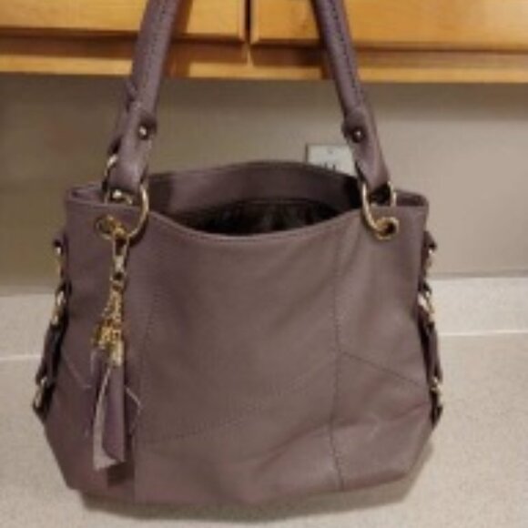 TAUPE LEATHER BAG BY LANZHIXIN (NT) - Picture 1 of 8